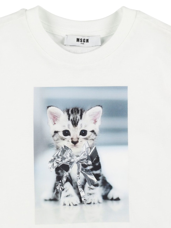 MSGM: Printed cotton jersey cropped t-shirt - Beyaz - kids-girls_1 | Luisa Via Roma