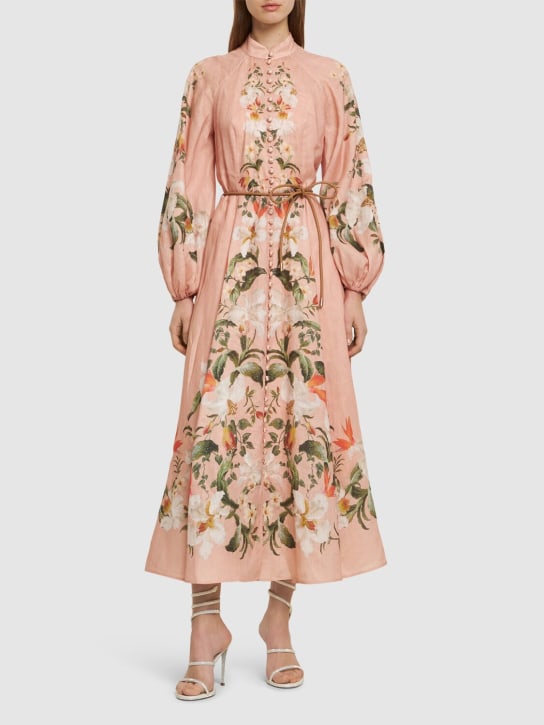 Zimmermann: Lexi billow linen long dress - Pembe - women_1 | Luisa Via Roma