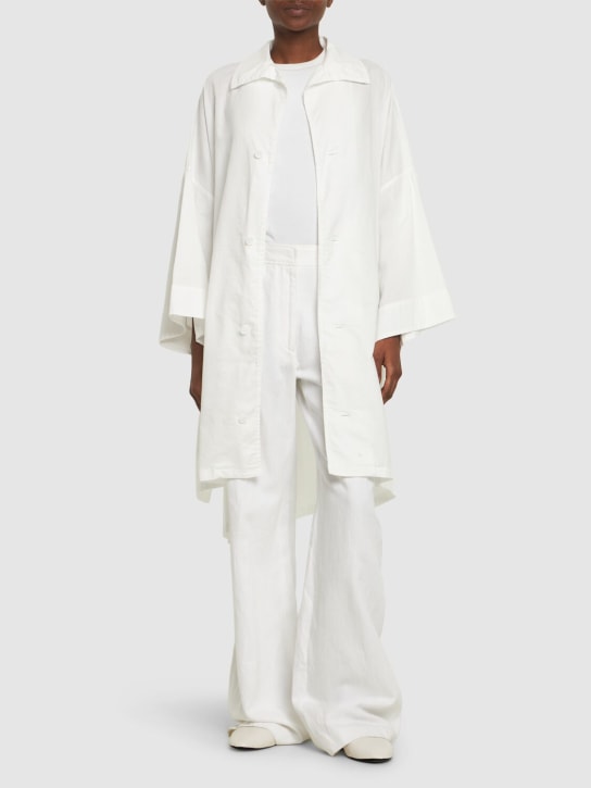 Yohji Yamamoto: Oversize cotton twill long shirt - Beyaz - women_1 | Luisa Via Roma