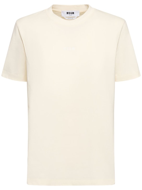 MSGM: T-shirt en coton à logo - Blanc Cassé - women_0 | Luisa Via Roma