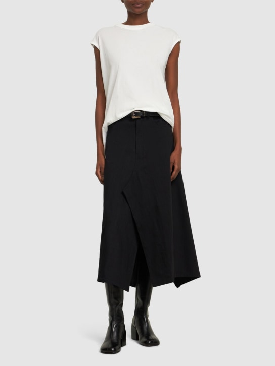 Yohji Yamamoto: Falda midi de algodón - Negro - women_1 | Luisa Via Roma