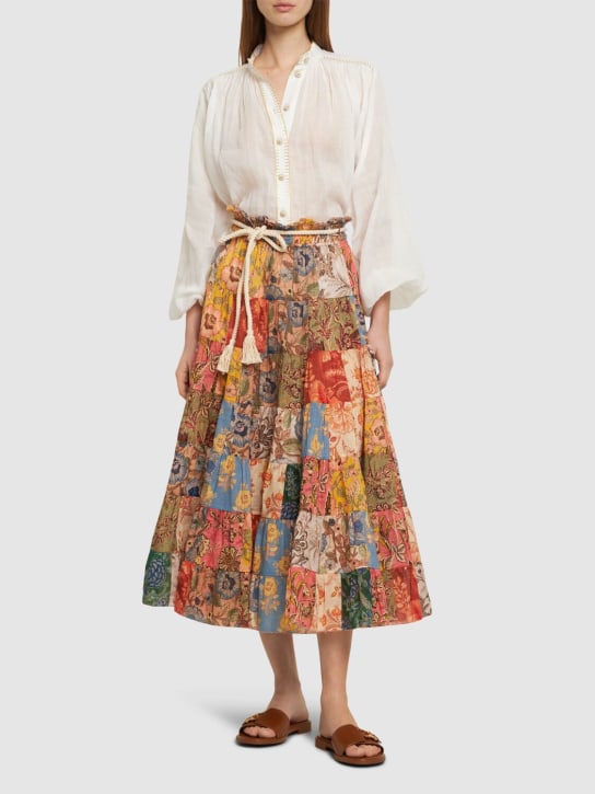 Zimmermann: Junie tiered cotton midi skirt - Multicolor - women_1 | Luisa Via Roma