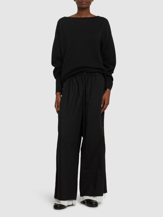 Yohji Yamamoto: Oversize jersey boatneck sweater - Siyah/Beyaz - women_1 | Luisa Via Roma
