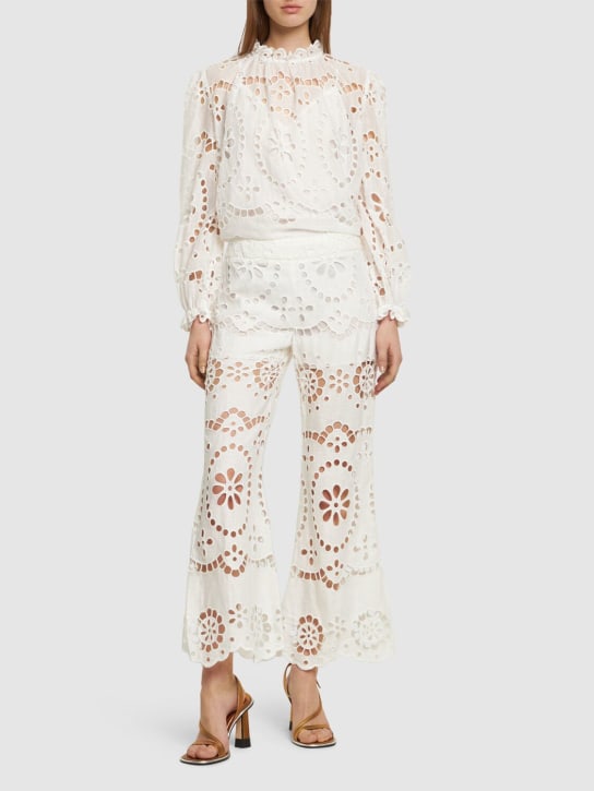 Zimmermann: Lexi embroidered linen flared pants - Ivory - women_1 | Luisa Via Roma
