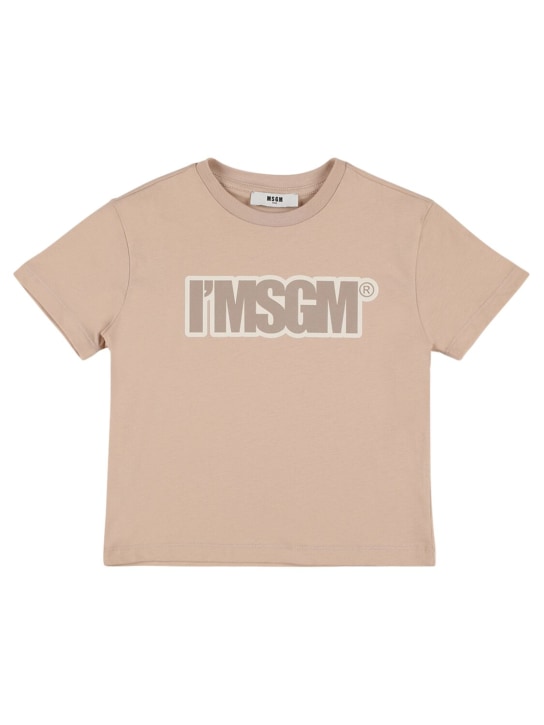 MSGM: T-shirt en jersey de coton imprimé logo - Beige - kids-girls_0 | Luisa Via Roma