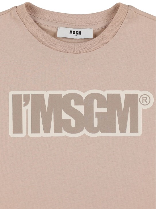 MSGM: Printed logo cotton jersey t-shirt - Beige - kids-girls_1 | Luisa Via Roma
