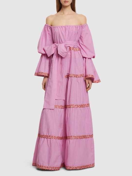 Flora Sardalos: Off-the-shoulder cotton long dress - Pembe - women_1 | Luisa Via Roma