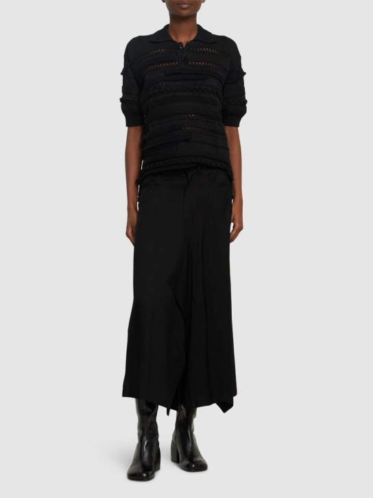 Yohji Yamamoto: Polo manches courtes en maille de jersey ajouré - Noir - women_1 | Luisa Via Roma