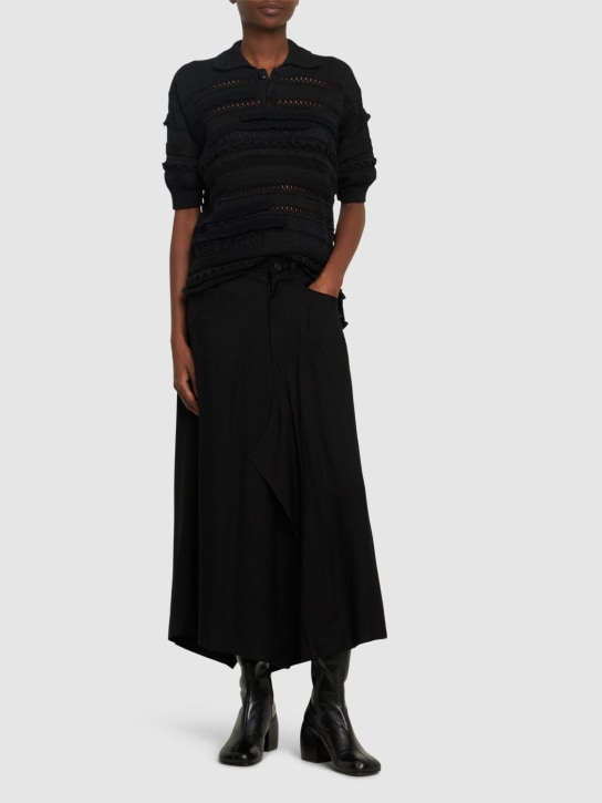 Yohji Yamamoto: Wide structured twill midi skirt - Black - women_1 | Luisa Via Roma