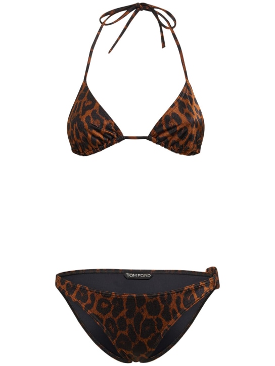 Tom Ford: Set bikini a triangolo stampato - Nero/Marrone - women_0 | Luisa Via Roma