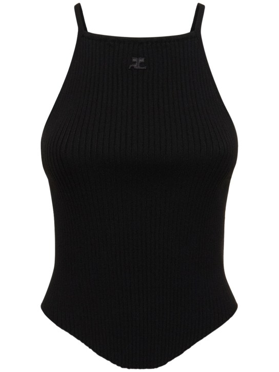 Courreges: Holistic rib knit viscose blend tank top - Siyah - women_0 | Luisa Via Roma