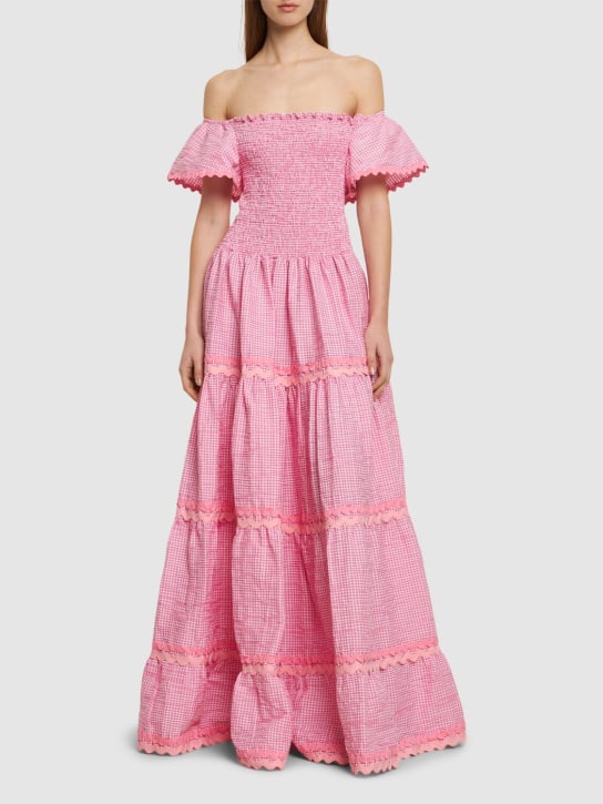 Flora Sardalos: Embroidery cotton off-the-shoulder dress - Pink - women_1 | Luisa Via Roma