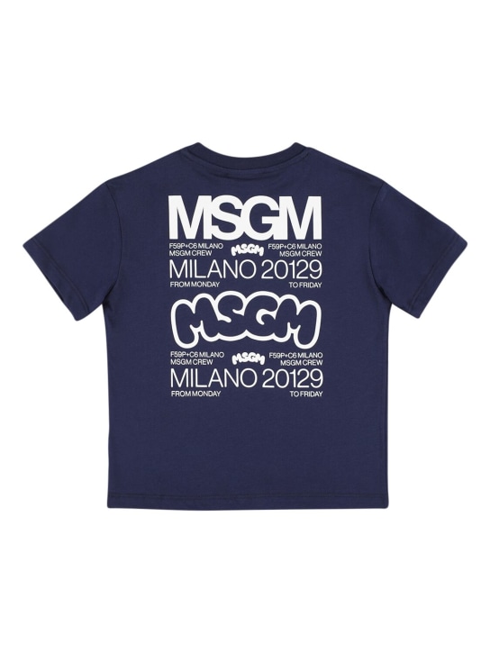 MSGM: Printed logo cotton jersey t-shirt - Mavi - kids-boys_0 | Luisa Via Roma