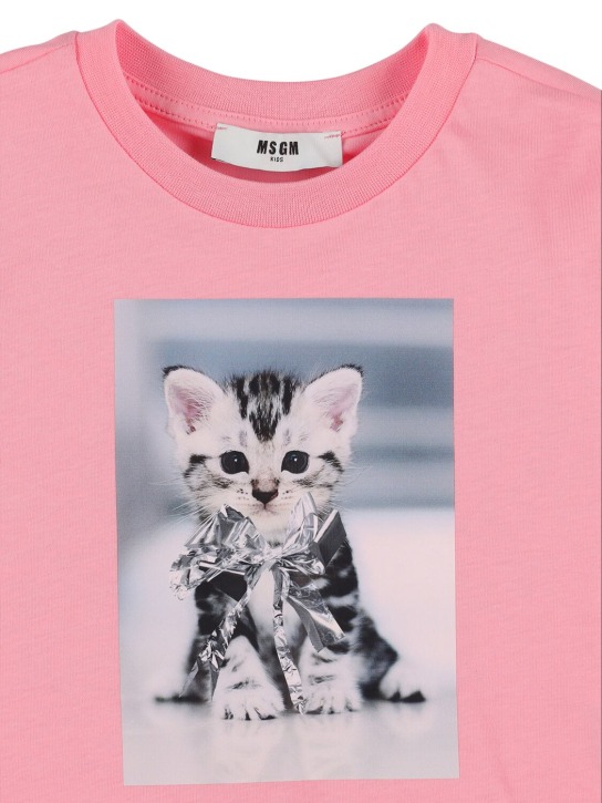 MSGM: 印花棉质平纹针织短款T恤 - 粉色 - kids-girls_1 | Luisa Via Roma