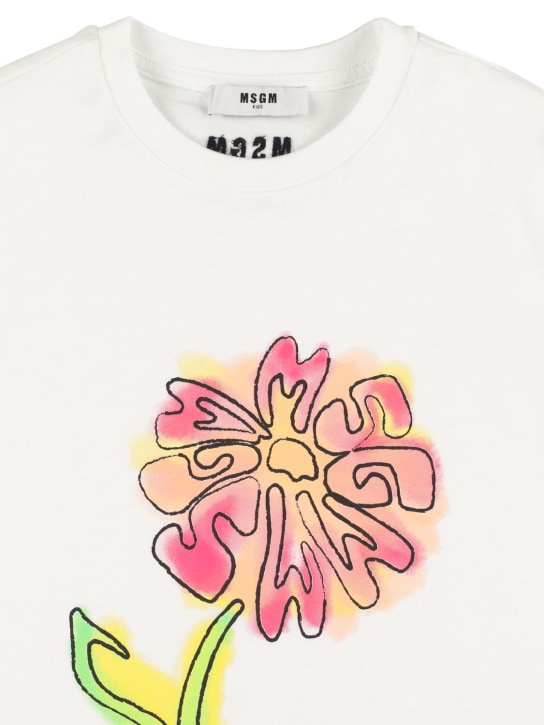 MSGM: 棉质平纹针织T恤 - 白色 - kids-girls_1 | Luisa Via Roma