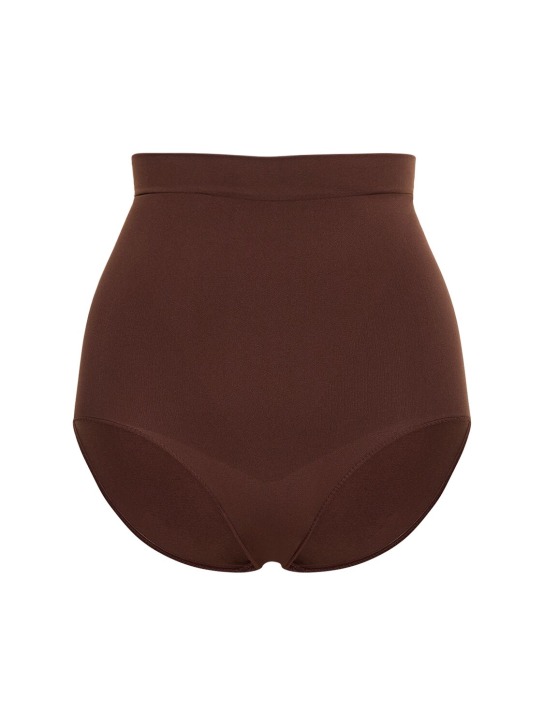 Andreadamo: 塑形平纹针织高腰内裤 - 棕色 - women_0 | Luisa Via Roma