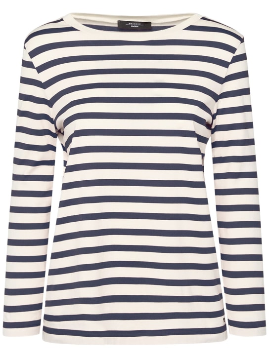 Weekend Max Mara: Leida striped jersey long sleeve t-shirt - Ecru/Blue - women_0 | Luisa Via Roma