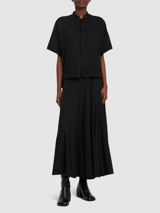Yohji Yamamoto: Draped cotton twill s/s boxy shirt - Siyah - women_1 | Luisa Via Roma