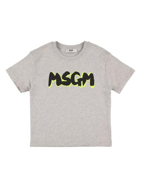 MSGM: T-shirt en jersey de coton imprimé logo - Gris - kids-boys_0 | Luisa Via Roma