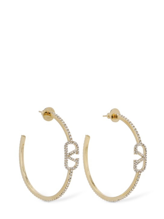 Valentino Garavani: V Logo Signature strass hoop earrings - Gold/Crystal - women_0 | Luisa Via Roma