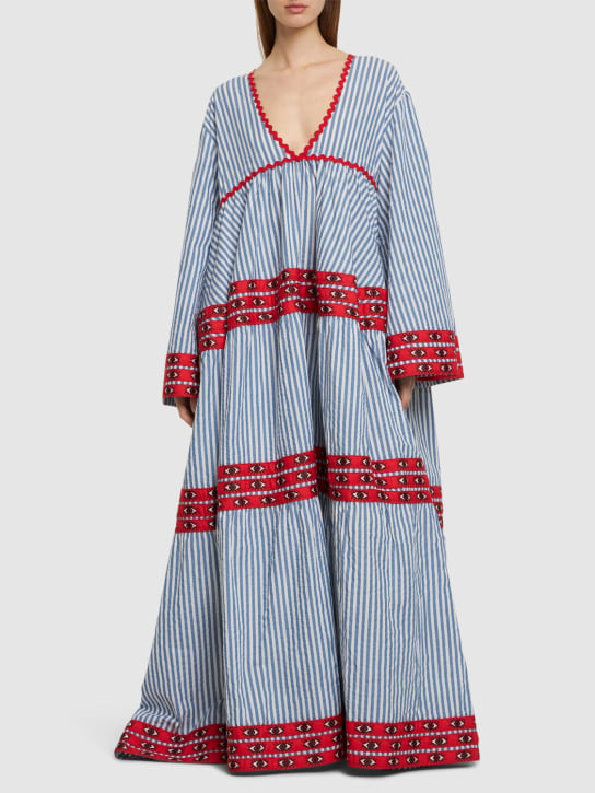 Flora Sardalos: Striped cotton long sleeve maxi dress - Blue - women_1 | Luisa Via Roma