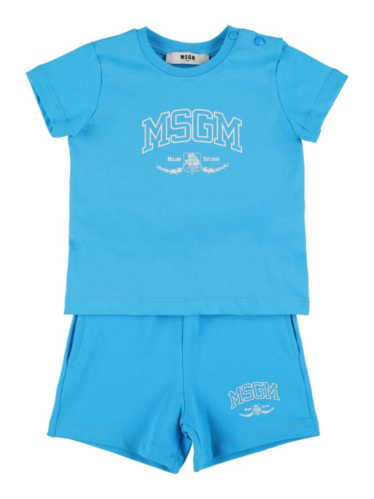 MSGM: 코튼 저지 티셔츠, 스웻 셔츠 - 라이트 블루 - kids-boys_0 | Luisa Via Roma
