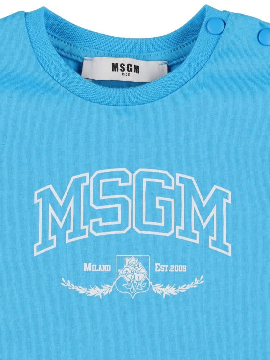 MSGM: 棉质平纹针织T恤&短裤 - 浅蓝色 - kids-boys_1 | Luisa Via Roma
