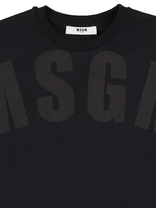 MSGM: 棉质平纹针织T恤 - 黑色 - kids-boys_1 | Luisa Via Roma