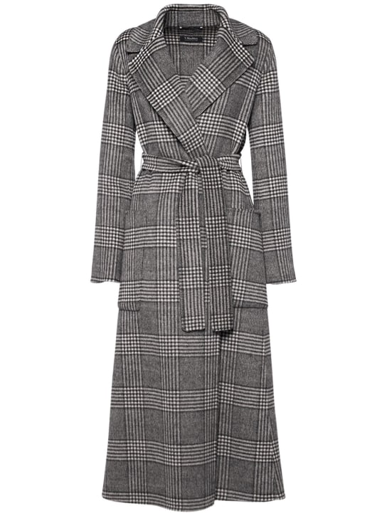 'S Max Mara: Galles checked wool belted long coat - Grey/Multi - women_0 | Luisa Via Roma