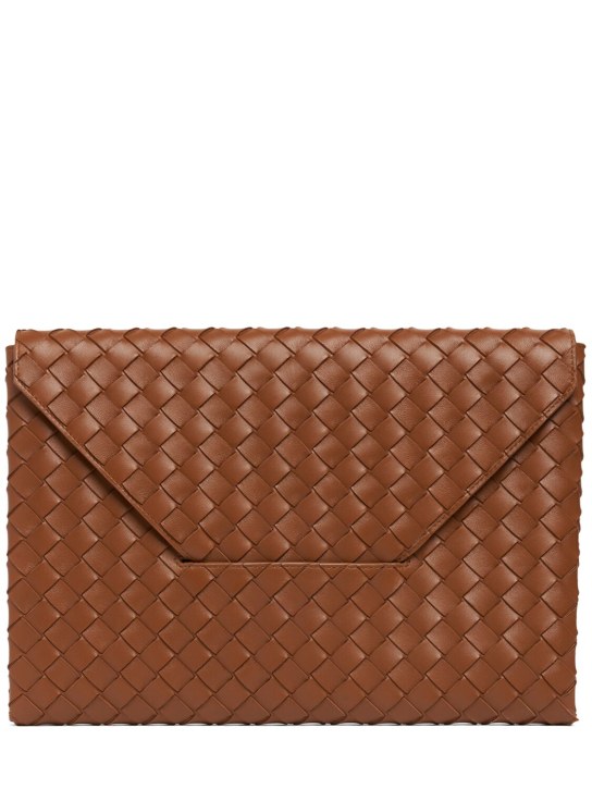Bottega Veneta: Large Origami leather envelope pouch - Cognac - women_0 | Luisa Via Roma
