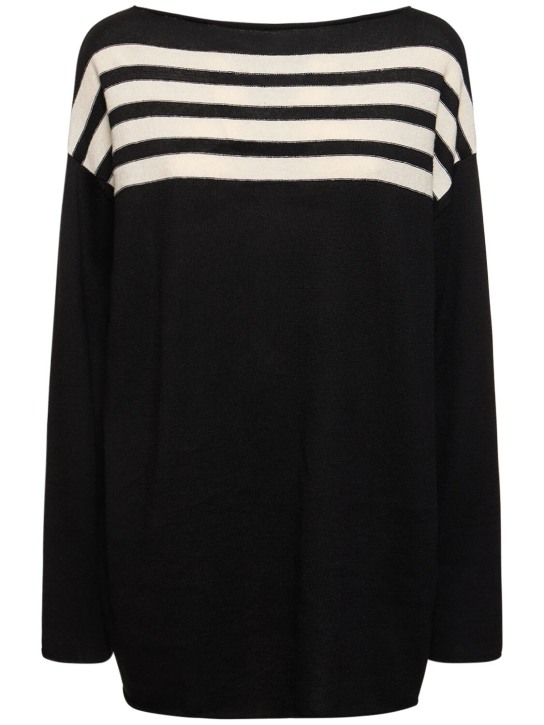 Yohji Yamamoto: Oversize jersey boatneck sweater - Black/White - women_0 | Luisa Via Roma