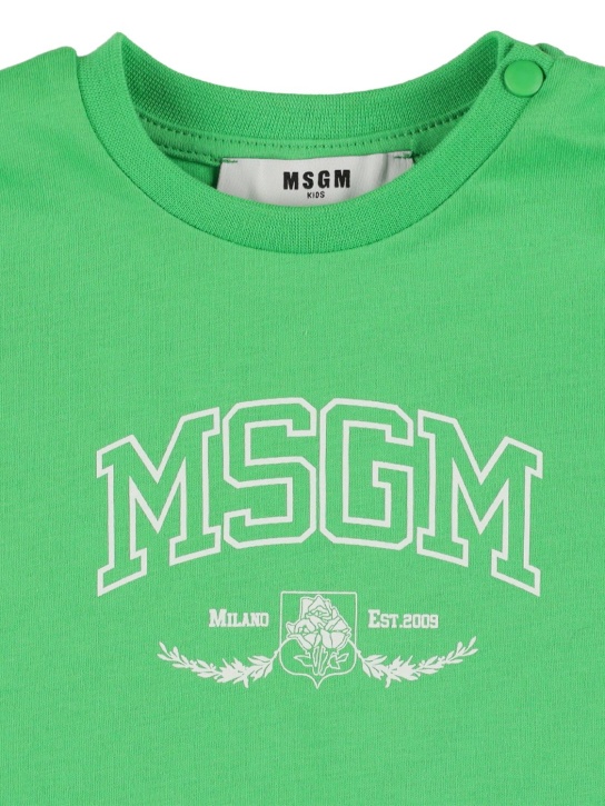 MSGM: 棉质平纹针织T恤&短裤 - 绿色 - kids-boys_1 | Luisa Via Roma