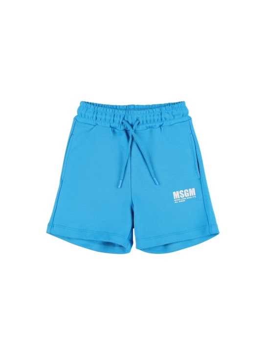 MSGM: Shorts in felpa di cotone con tasche - Celeste - kids-boys_0 | Luisa Via Roma