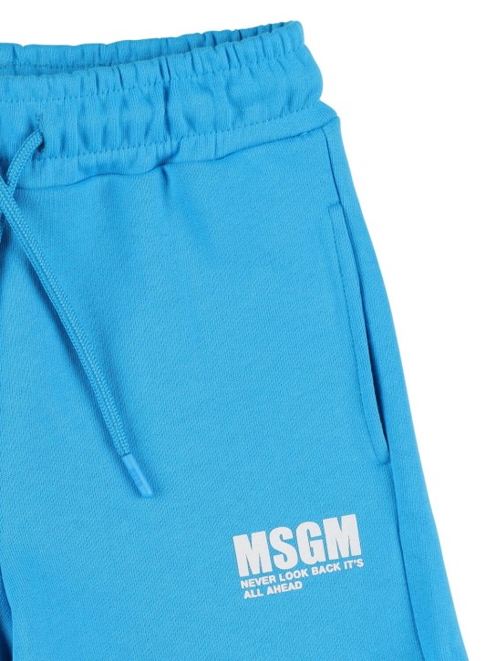 MSGM: Short en molleton de coton avec poches - Bleu Clair - kids-boys_1 | Luisa Via Roma