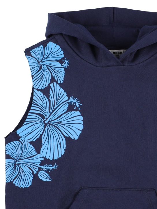 MSGM: Sweat-shirt en coton à capuche sans manches - Bleu - kids-boys_1 | Luisa Via Roma