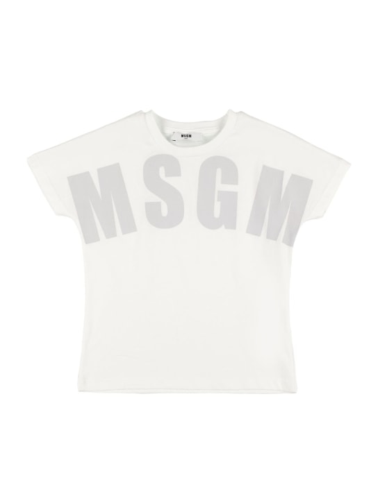 MSGM: 棉质平纹针织T恤 - 白色 - kids-girls_0 | Luisa Via Roma