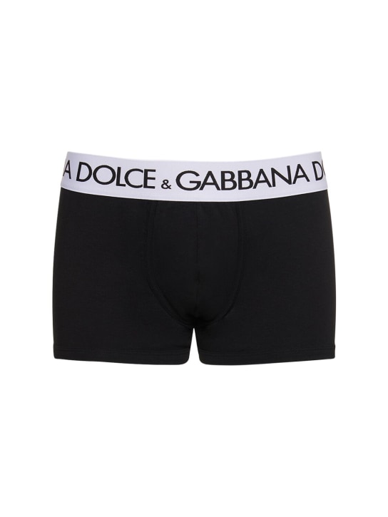 Dolce&Gabbana: Logo棉质平角内裤 - 黑色 - men_0 | Luisa Via Roma