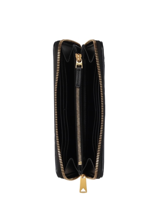 Bottega Veneta: Intrecciato leather zip around wallet - Black-gold - women_1 | Luisa Via Roma