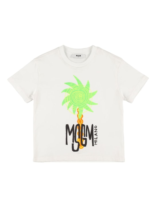MSGM: 棉质平纹针织T恤 - 白色 - kids-boys_0 | Luisa Via Roma