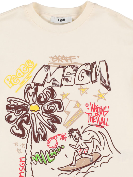 MSGM: 印花棉质平纹针织T恤 - 白色 - kids-boys_1 | Luisa Via Roma