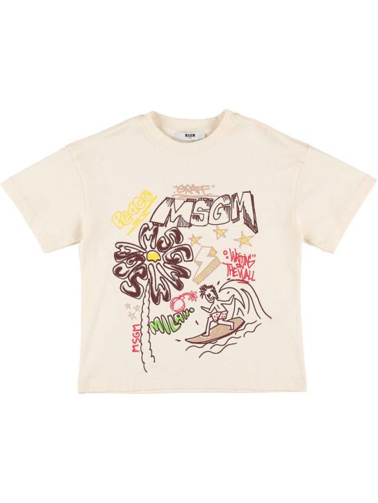 MSGM: T-shirt en jersey de coton imprimé - Blanc - kids-boys_0 | Luisa Via Roma