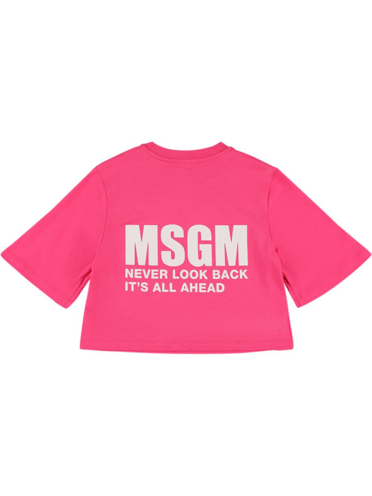 MSGM: 코튼 저지 크롭 티셔츠 - 자홍색 - kids-girls_0 | Luisa Via Roma