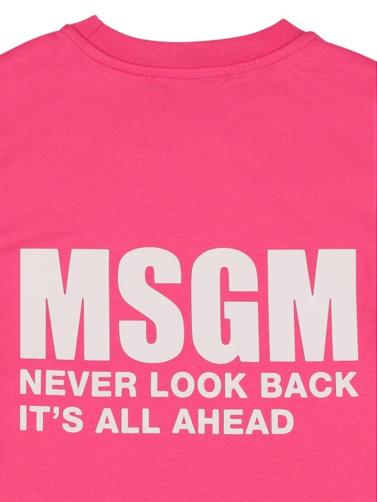 MSGM: T-shirt cropped in jersey di cotone - Fucsia - kids-girls_1 | Luisa Via Roma