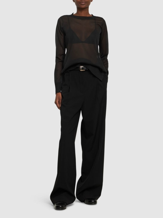 Yohji Yamamoto: Back button mesh long sleeve top - Black - women_1 | Luisa Via Roma