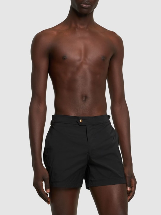 Tom Ford: Compact poplin swim shorts - Black - men_1 | Luisa Via Roma