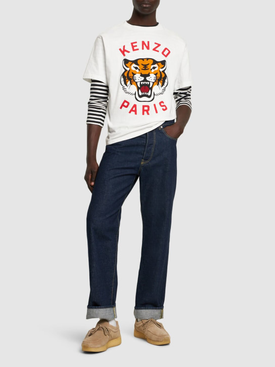 Kenzo Paris: T-Shirt aus Baumwolljersey mit Tigerdruck - Off-White - men_1 | Luisa Via Roma
