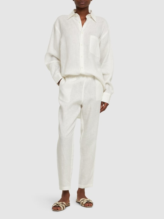 Lido: Pantalon en lin avec taille élastique - Blanc - women_1 | Luisa Via Roma