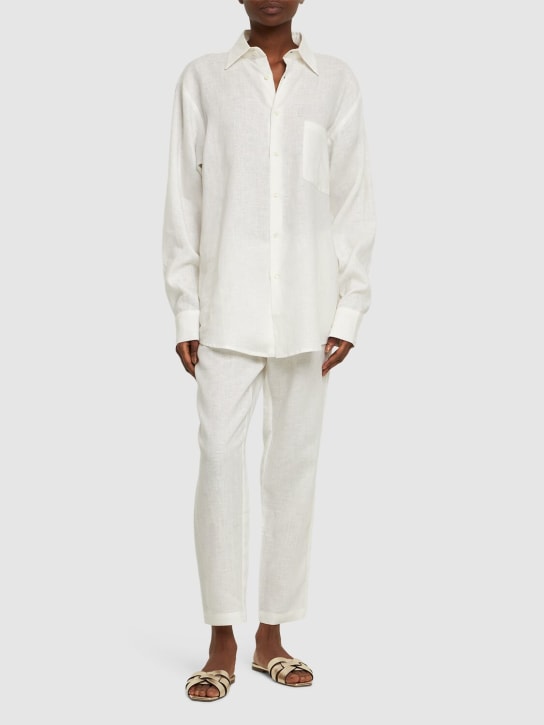 Lido: Linen side slit shirt - Beyaz - women_1 | Luisa Via Roma