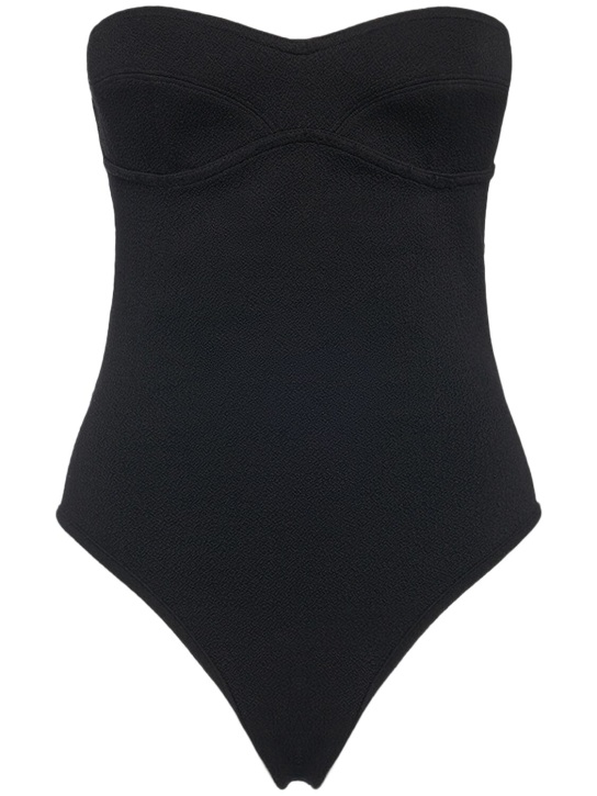 Bottega Veneta: Textured nylon bustier bodysuit - Siyah - women_0 | Luisa Via Roma