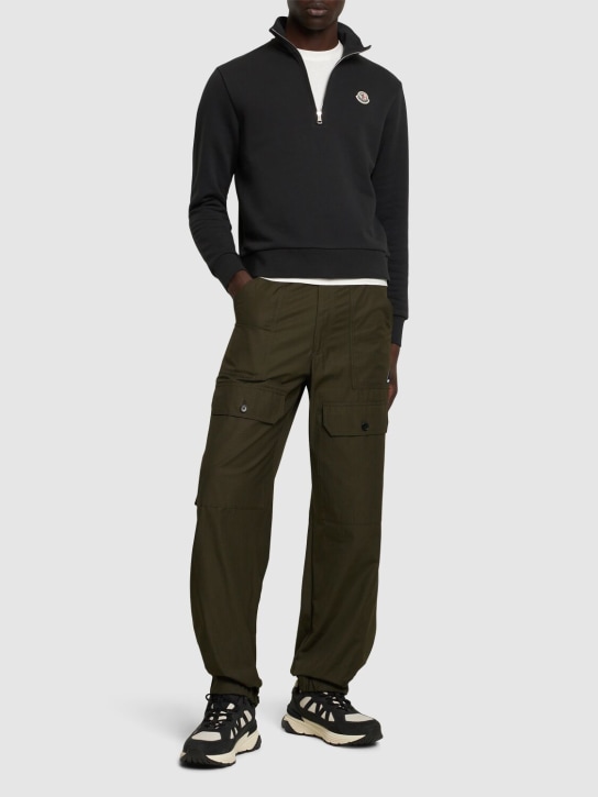Moncler: Zip-up cotton turtleneck sweatshirt - Smoky Black - men_1 | Luisa Via Roma